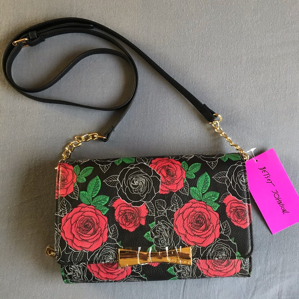 NWT Betsey Johnson Elegant Rose Crossbody Purse